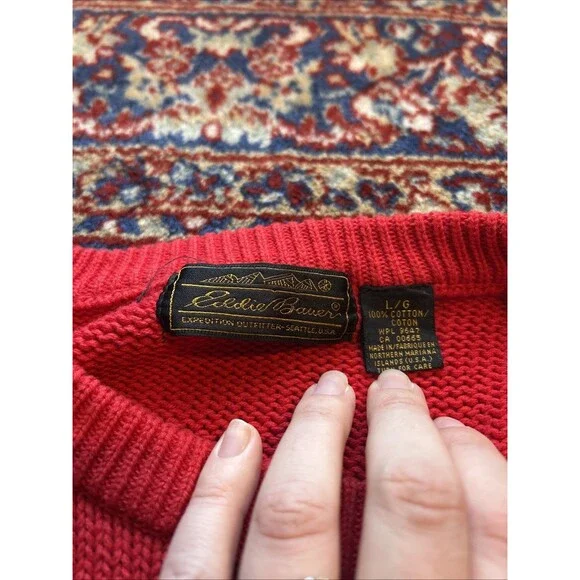 VINTAGE 90s Eddie Bauer Red Heavyweight Knit Sweater Size Large - Picture 4 of 5